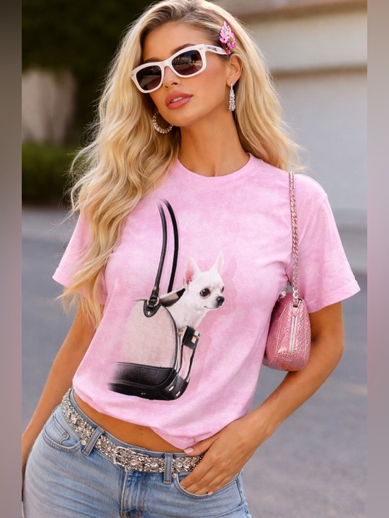 The Mountain Tops - The Mountain Women’s Chihuahua Graphic Tee Pink Tie Dye Y2K Dog Shirt Sz M USA